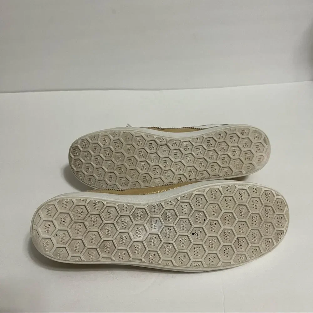 Stuart Weitzman Daryl Metallic Leather Sneakers Gold And White Size 7